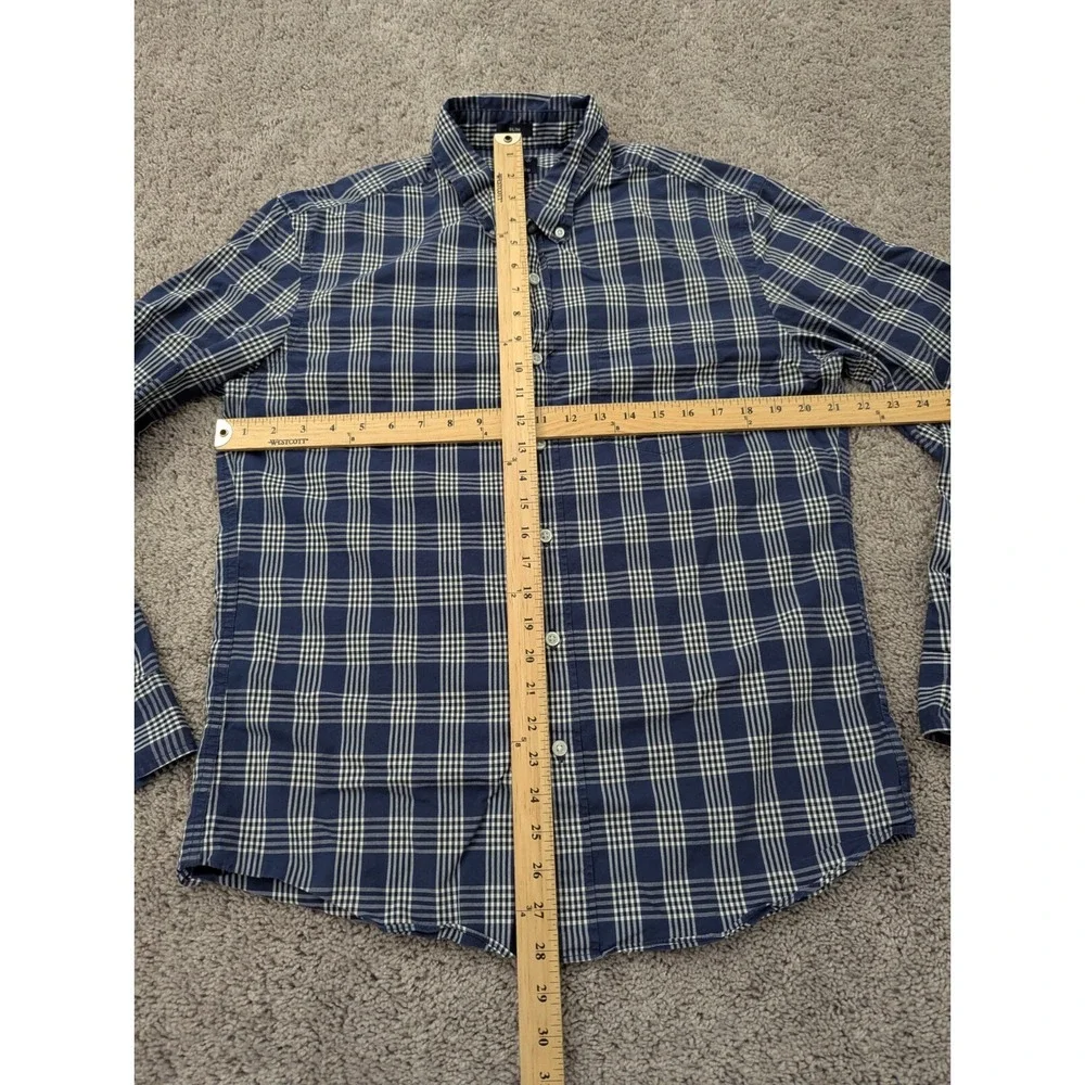 J. Crew Button Up Shirt Mens Large Slim Fit Flex Washed Plaid Blue‎